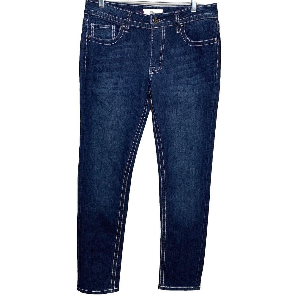 VGS Skinny Jeans Womens 8 Dark Wash Blue Contrast‎ Stitch Embroidered VGS-P9683A